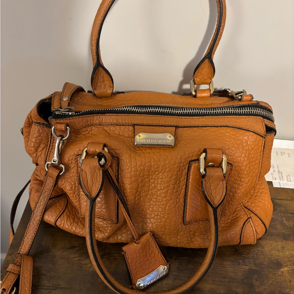 Burberry Deep Orange Leather Satchel. - Picture 2 of 7